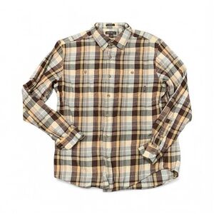 Eddie Bauer Classic Fit Brown/Blue/Yellow Plaid Flannel Men’s Size Medium